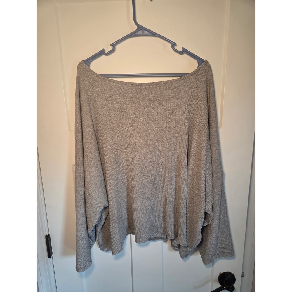 Hackwith Design House Ribbed Knit Scoop Neck Top Heather Gray Size +1/2